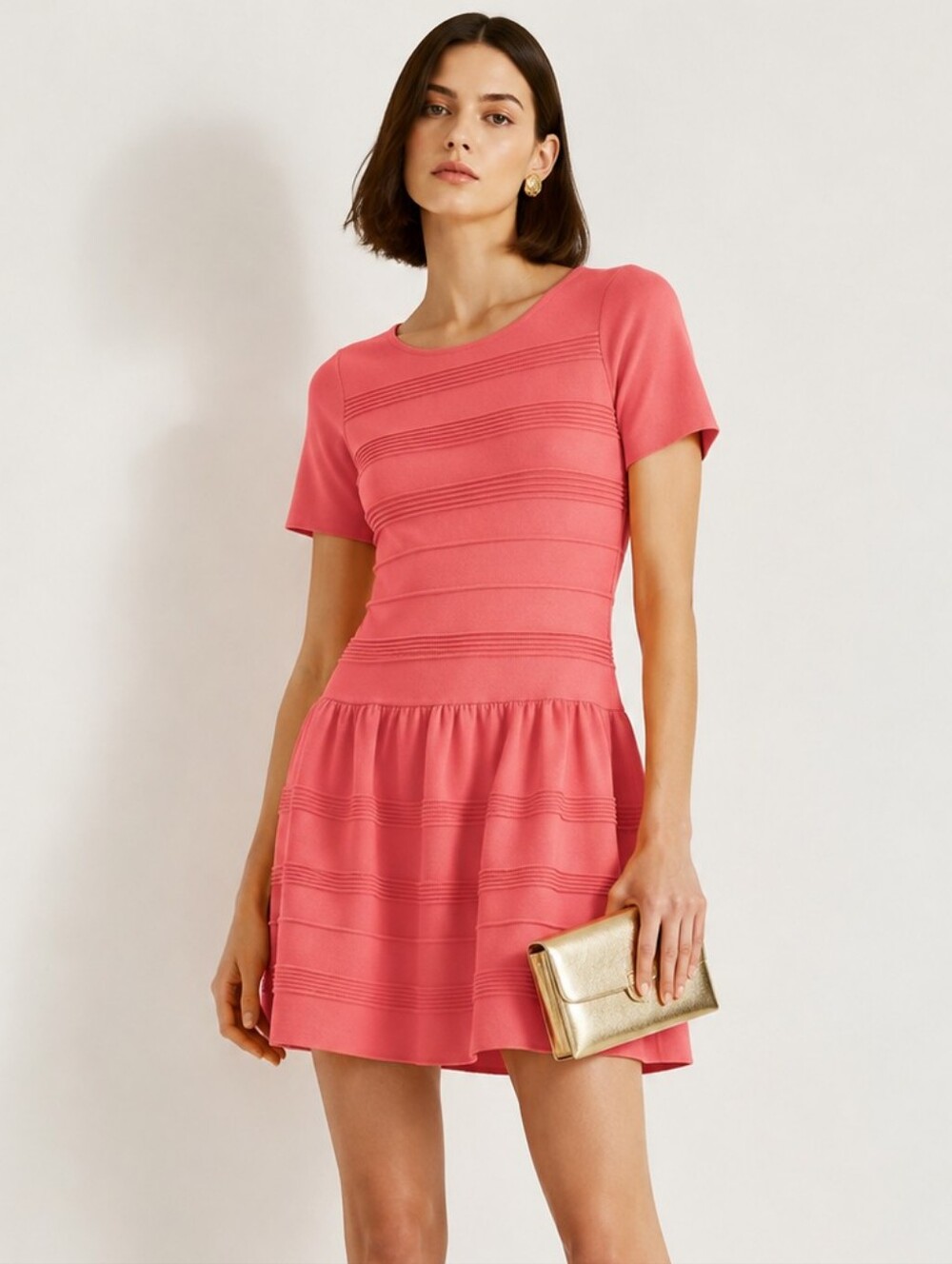 Eliza J Coral Knit Mini Dress Short Sleeve